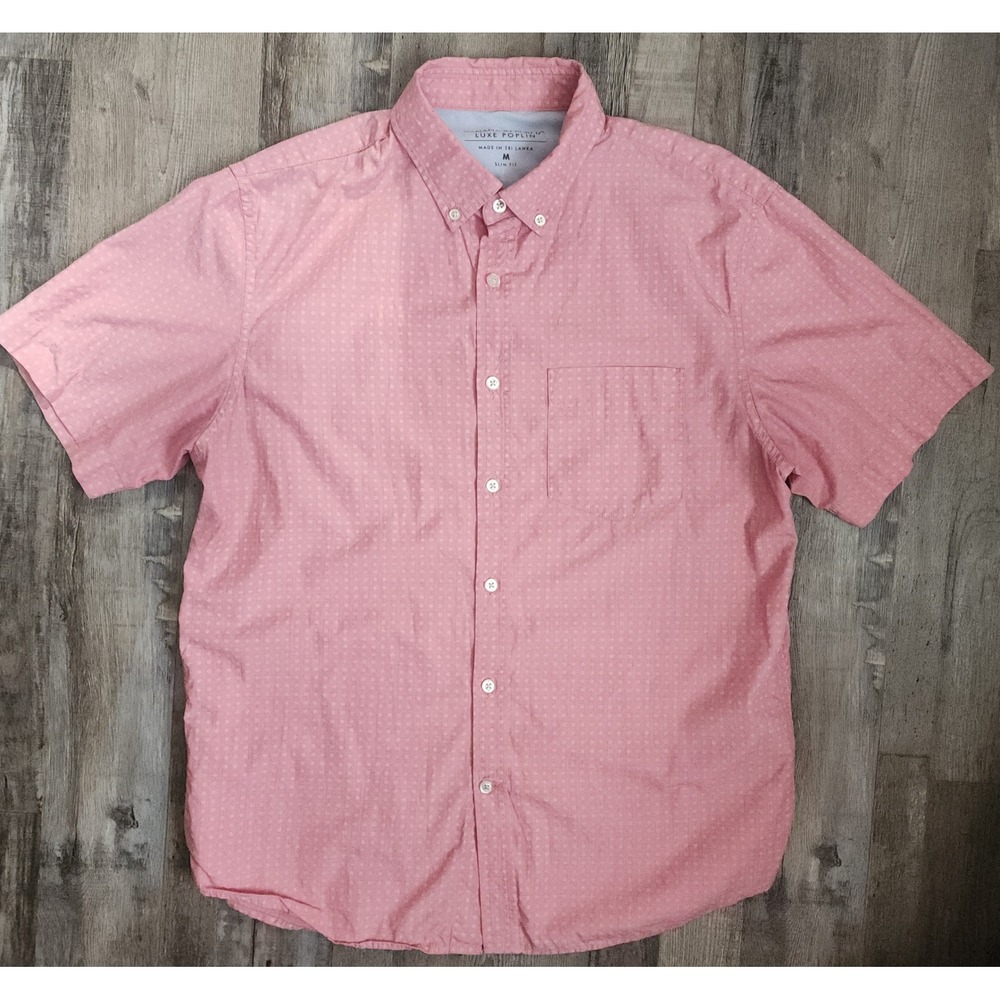 Banana Republic Button Down Shirt Mens M Pink Luxe Poplin Slim Fit Short Sleeve